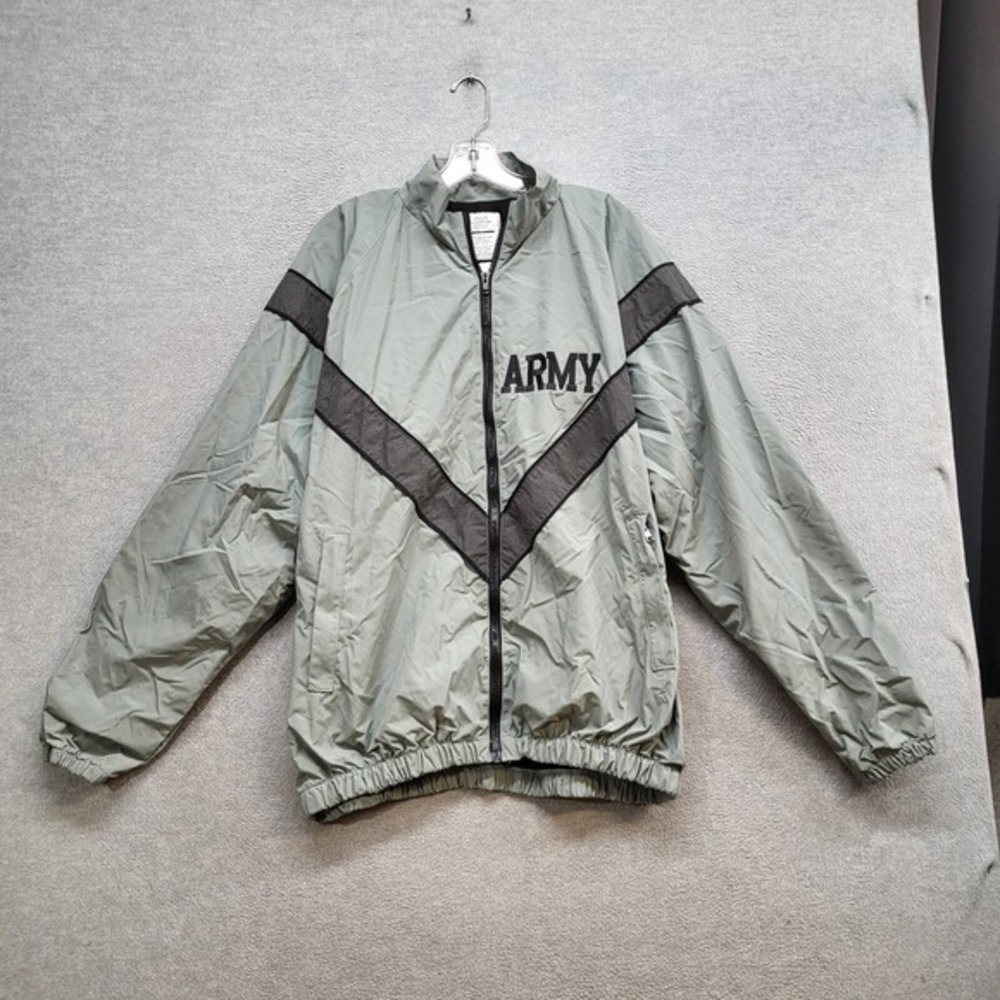 US Army Men Jacket Large Gray Logo Full Zip IPFU Windbreaker Nylon Embroidered